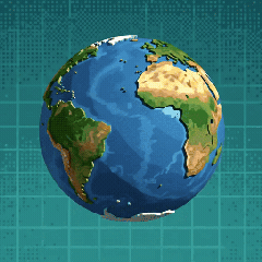 Animated globe rotating over the Atlantic, the Americas, Europe, and Africa